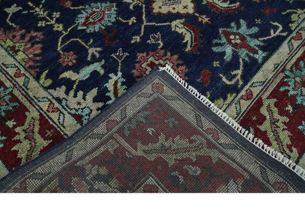 Hand Knotted Blue and Maroon Traditional Oriental Oushak Custom Made Wool Area Rug