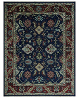 Hand Knotted Blue and Maroon Traditional Oriental Oushak Custom Made Wool Area Rug