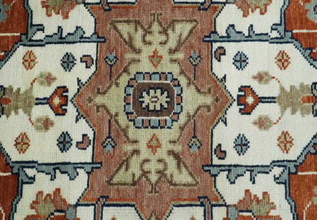 Hand Knotted Blue and Rust Traditional Heriz Multi Size Wool Area Rug