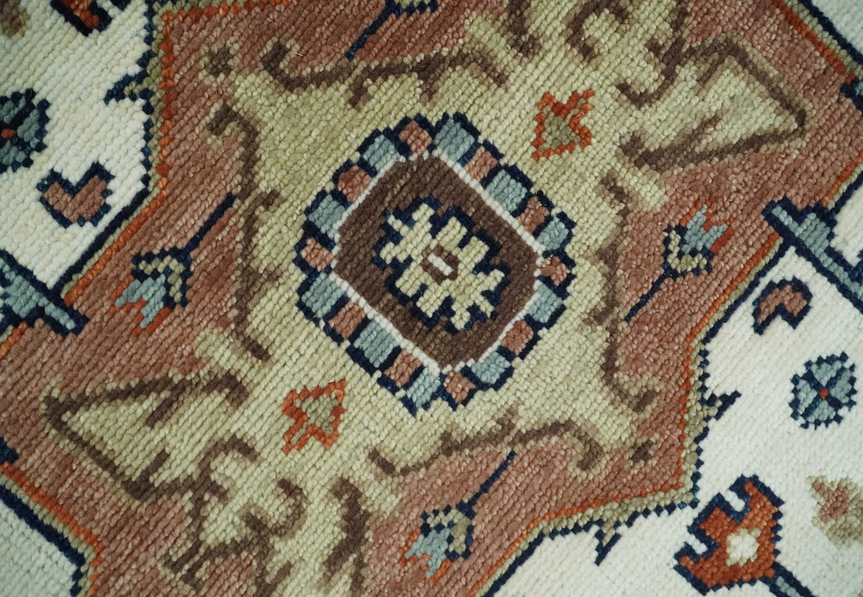 Hand Knotted Blue and Rust Traditional Heriz Multi Size Wool Area Rug