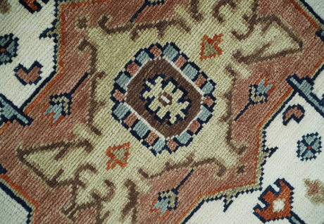 Hand Knotted Blue and Rust Traditional Heriz Multi Size Wool Area Rug
