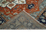 Hand Knotted Blue and Rust Traditional Heriz Multi Size Wool Area Rug