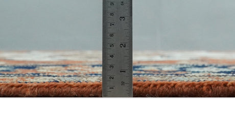 Hand Knotted Blue and Rust Traditional Heriz Multi Size Wool Area Rug