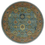 Hand Knotted Blue and Rust Traditional Oushak Area Rug