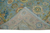 Hand Knotted Blue and Rust Traditional Oushak Area Rug