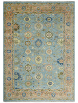 Hand Knotted Blue and Rust Traditional Oushak Area Rug
