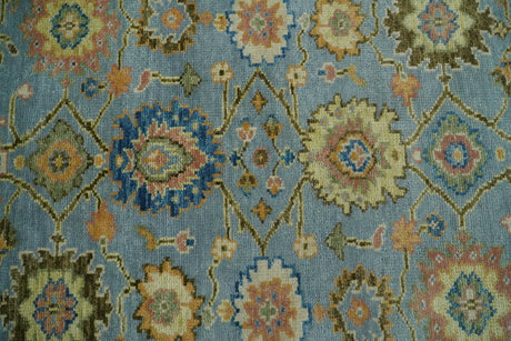 Hand Knotted Blue and Rust Traditional Oushak Area Rug