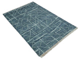 Hand Knotted Blue and Silver Trellis Moroccan Blended Wool Rug