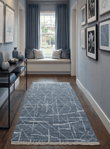 Hand Knotted Blue and Silver Trellis Moroccan Blended Wool Rug