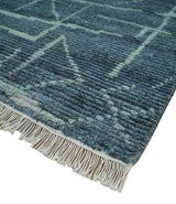 Hand Knotted Blue and Silver Trellis Moroccan Blended Wool Rug