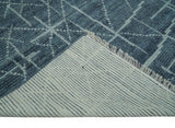 Hand Knotted Blue and Silver Trellis Moroccan Blended Wool Rug