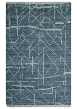 Hand Knotted Blue and Silver Trellis Moroccan Blended Wool Rug