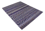 Hand Knotted Blue and White Modern Contemporary Southwestern Tribal Trellis Recycled Silk Area Rug | OP6