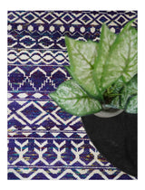 Hand Knotted Blue and White Modern Contemporary Southwestern Tribal Trellis Recycled Silk Area Rug | OP6