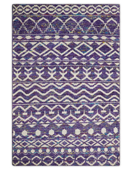 Hand Knotted Blue and White Modern Contemporary Southwestern Tribal Trellis Recycled Silk Area Rug | OP6