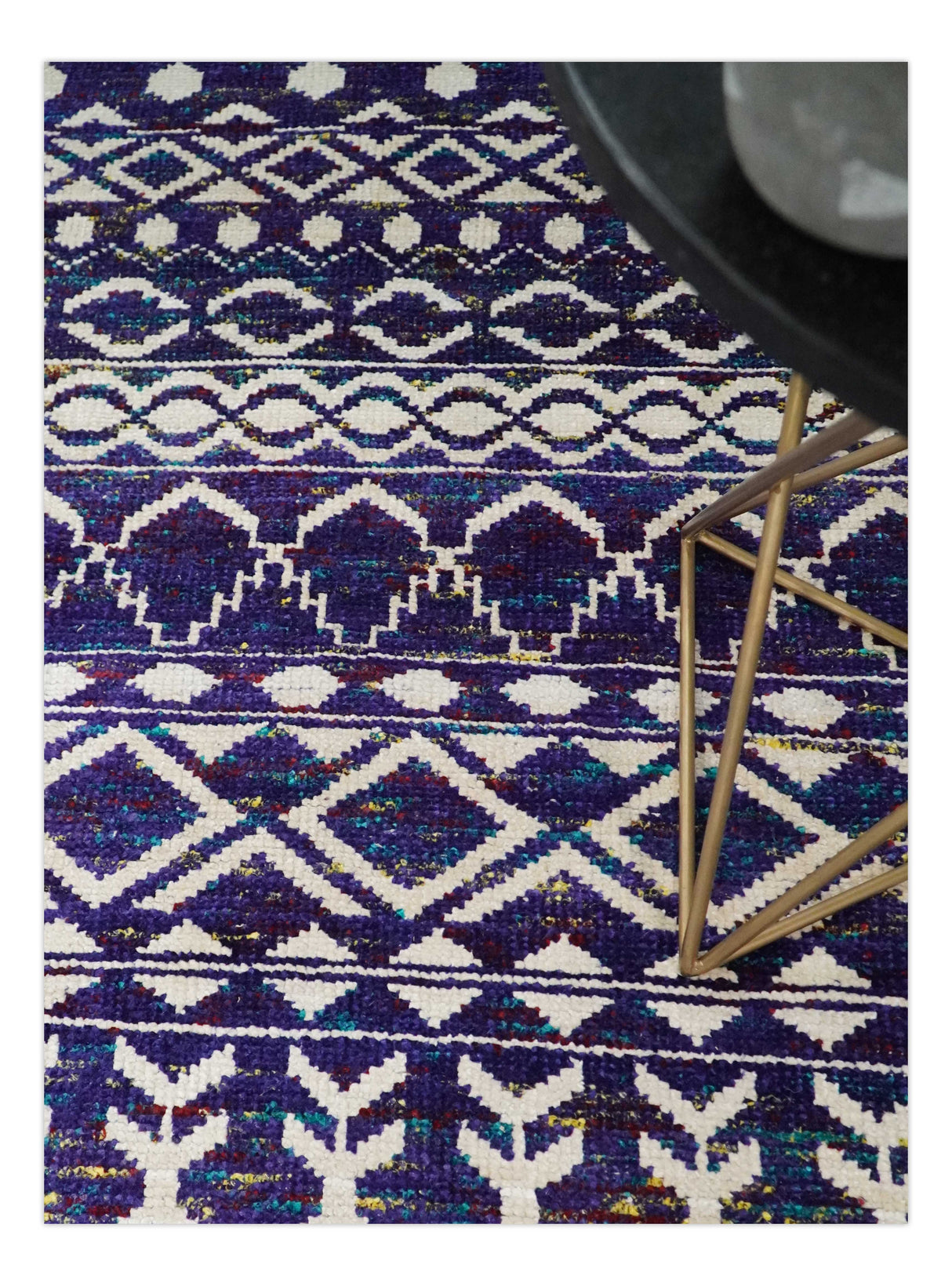 Hand Knotted Blue and White Modern Contemporary Southwestern Tribal Trellis Recycled Silk Area Rug | OP6