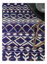 Hand Knotted Blue and White Modern Contemporary Southwestern Tribal Trellis Recycled Silk Area Rug | OP6