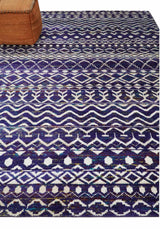 Hand Knotted Blue and White Modern Contemporary Southwestern Tribal Trellis Recycled Silk Area Rug | OP6