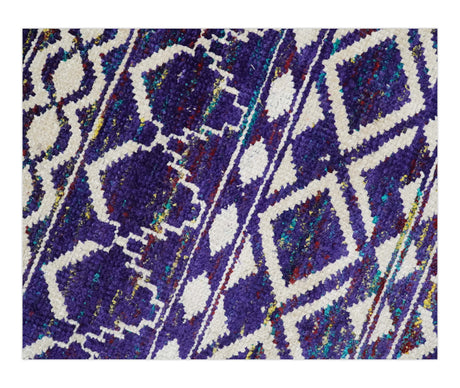 Hand Knotted Blue and White Modern Contemporary Southwestern Tribal Trellis Recycled Silk Area Rug | OP6