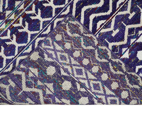 Hand Knotted Blue and White Modern Contemporary Southwestern Tribal Trellis Recycled Silk Area Rug | OP6
