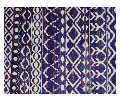 Hand Knotted Blue and White Modern Contemporary Southwestern Tribal Trellis Recycled Silk Area Rug | OP6