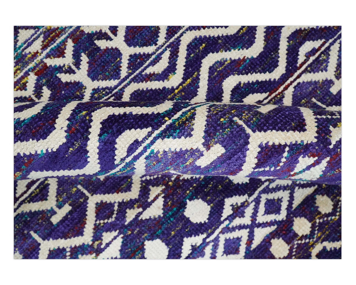 Hand Knotted Blue and White Modern Contemporary Southwestern Tribal Trellis Recycled Silk Area Rug | OP6