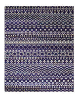 Hand Knotted Blue and White Modern Contemporary Southwestern Tribal Trellis Recycled Silk Area Rug | OP6