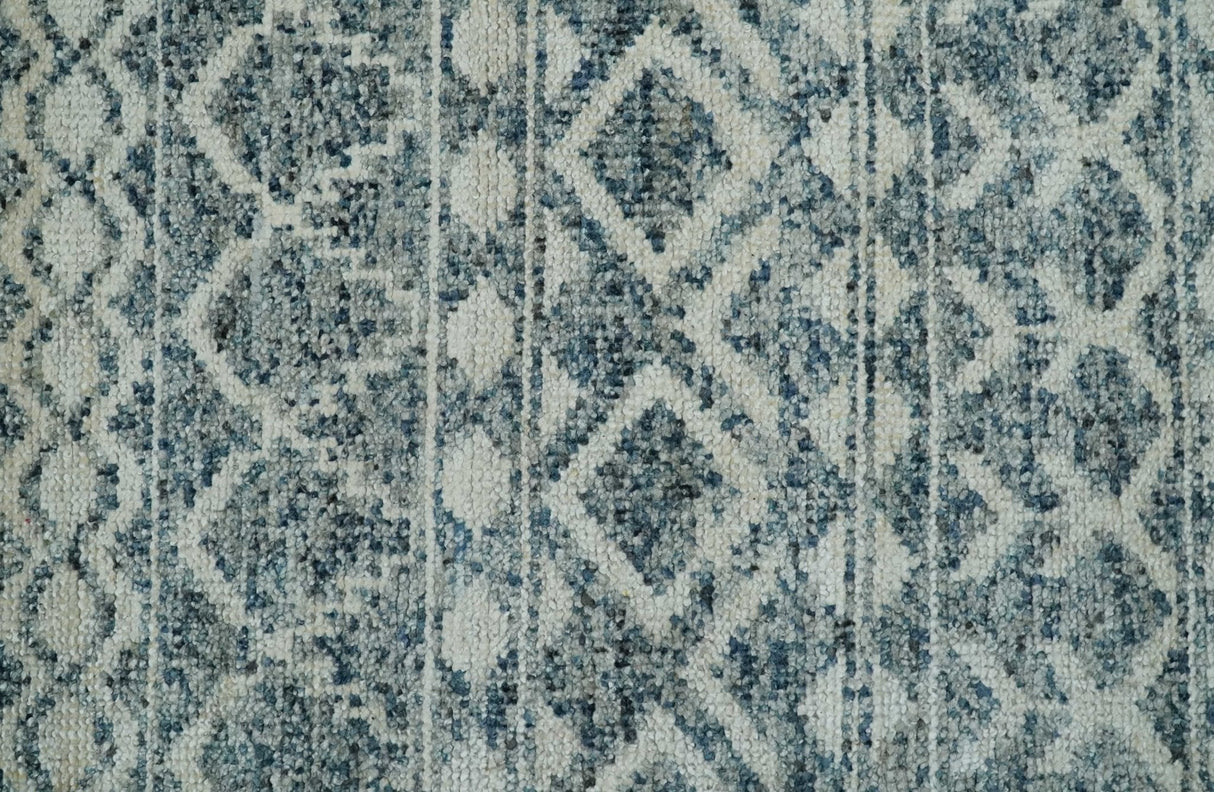 Hand Knotted Blue, Beige and Camel Modern Contemporary Southwestern Tribal Trellis Recycled Silk Area Rug
