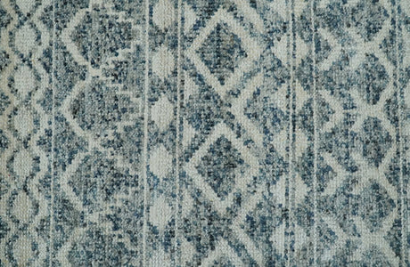 Hand Knotted Blue, Beige and Camel Modern Contemporary Southwestern Tribal Trellis Recycled Silk Area Rug