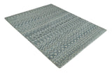 Hand Knotted Blue, Beige and Camel Modern Contemporary Southwestern Tribal Trellis Recycled Silk Area Rug