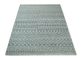 Hand Knotted Blue, Beige and Camel Modern Contemporary Southwestern Tribal Trellis Recycled Silk Area Rug