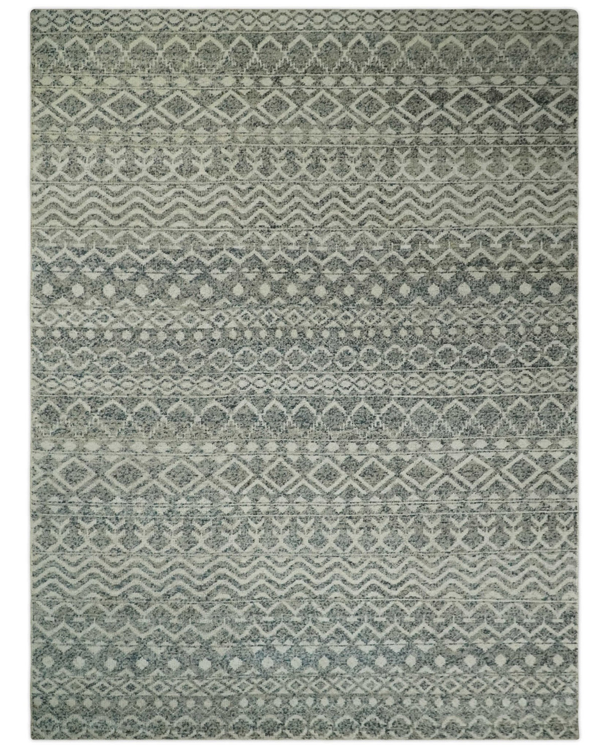Hand Knotted Blue, Beige and Camel Modern Contemporary Southwestern Tribal Trellis Recycled Silk Area Rug