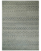 Hand Knotted Blue, Beige and Camel Modern Contemporary Southwestern Tribal Trellis Recycled Silk Area Rug