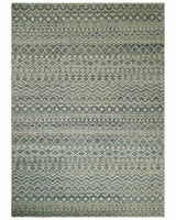 Hand Knotted Blue, Beige and Camel Modern Contemporary Southwestern Tribal Trellis Recycled Silk Area Rug