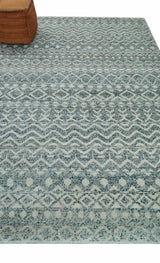 Hand Knotted Blue, Beige and Camel Modern Contemporary Southwestern Tribal Trellis Recycled Silk Area Rug