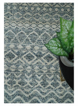 Hand Knotted Blue, Beige and Camel Modern Contemporary Southwestern Tribal Trellis Recycled Silk Area Rug