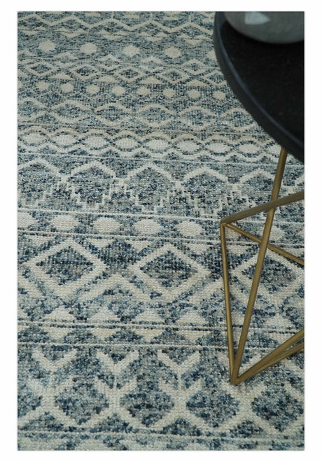 Hand Knotted Blue, Beige and Camel Modern Contemporary Southwestern Tribal Trellis Recycled Silk Area Rug