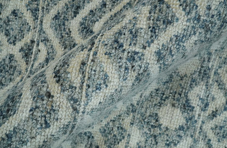 Hand Knotted Blue, Beige and Camel Modern Contemporary Southwestern Tribal Trellis Recycled Silk Area Rug