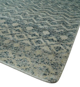 Hand Knotted Blue, Beige and Camel Modern Contemporary Southwestern Tribal Trellis Recycled Silk Area Rug