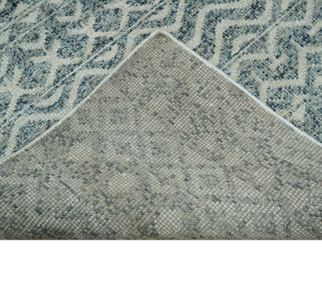 Hand Knotted Blue, Beige and Camel Modern Contemporary Southwestern Tribal Trellis Recycled Silk Area Rug