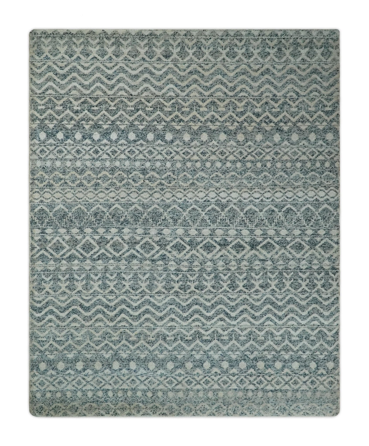 Hand Knotted Blue, Beige and Camel Modern Contemporary Southwestern Tribal Trellis Recycled Silk Area Rug