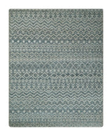 Hand Knotted Blue, Beige and Camel Modern Contemporary Southwestern Tribal Trellis Recycled Silk Area Rug