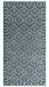 Hand Knotted Blue, Gold and Moss Green Vintage Style Custom Made wool Area Rug