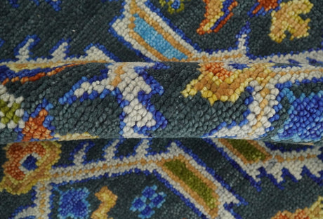 Hand Knotted Blue, Gold and Moss Green Vintage Style Custom Made wool Area Rug