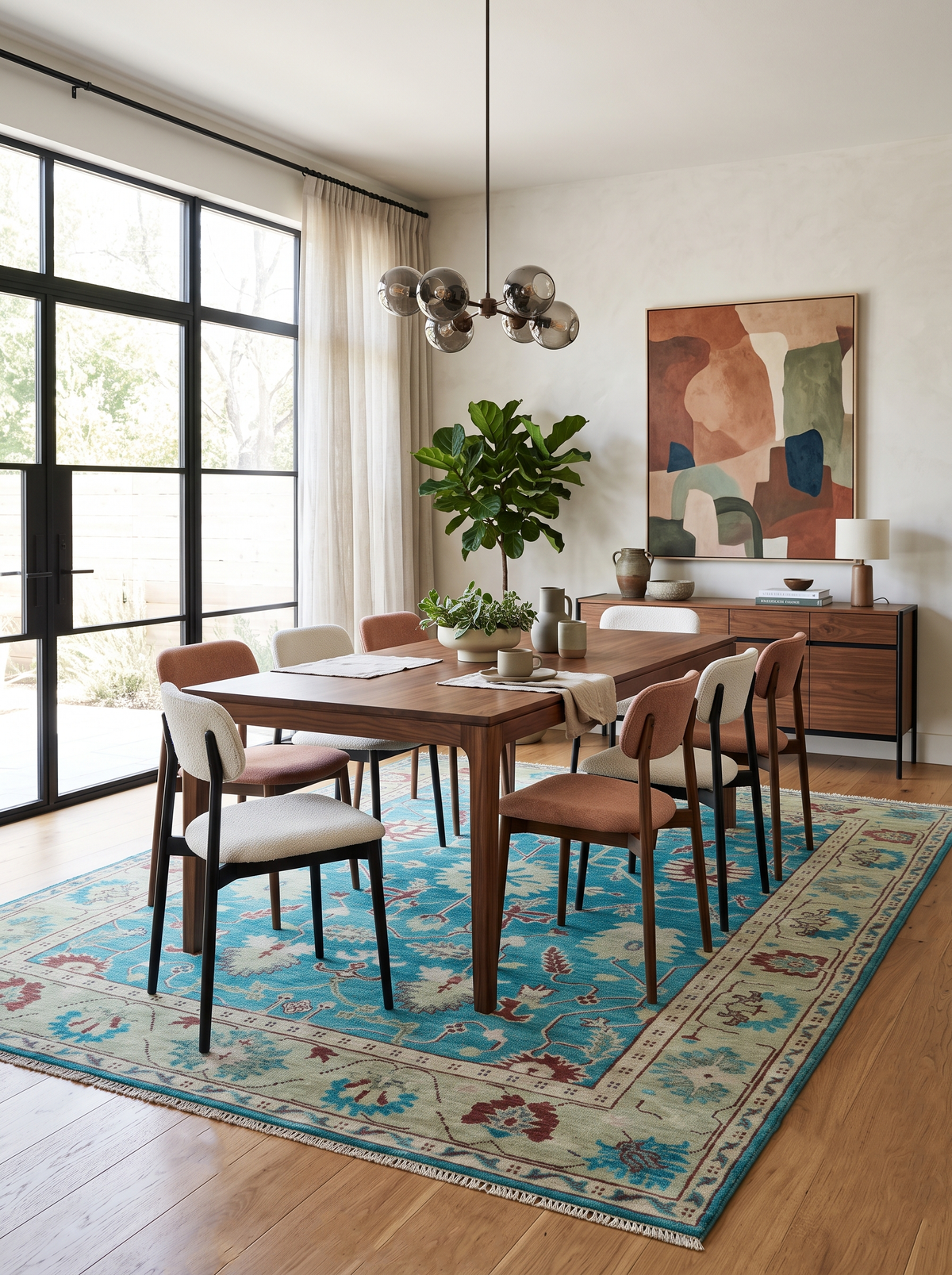 Hand Knotted Blue, Ivory and Maroon Oriental Oushak Multi Size Traditional Wool Area Rug