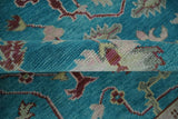 Hand Knotted Blue, Ivory and Maroon Oriental Oushak Multi Size Traditional Wool Area Rug