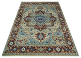 Hand Knotted Blue, Ivory and Rust Antique Persian Heriz Serapi Wool Rug