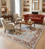 Hand Knotted Blue, Ivory and Rust Antique Persian Heriz Serapi Wool Rug