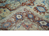 Hand Knotted Blue, Ivory and Rust Antique Persian Heriz Serapi Wool Rug