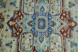 Hand Knotted Blue, Ivory and Rust Antique Persian Heriz Serapi Wool Rug